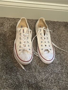 Converse White Low-Top Canvas Sneakers with Red Stripe